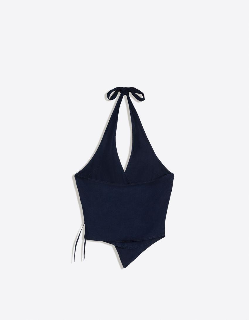 Neckholder-Top aus Jeansstoff-Blau