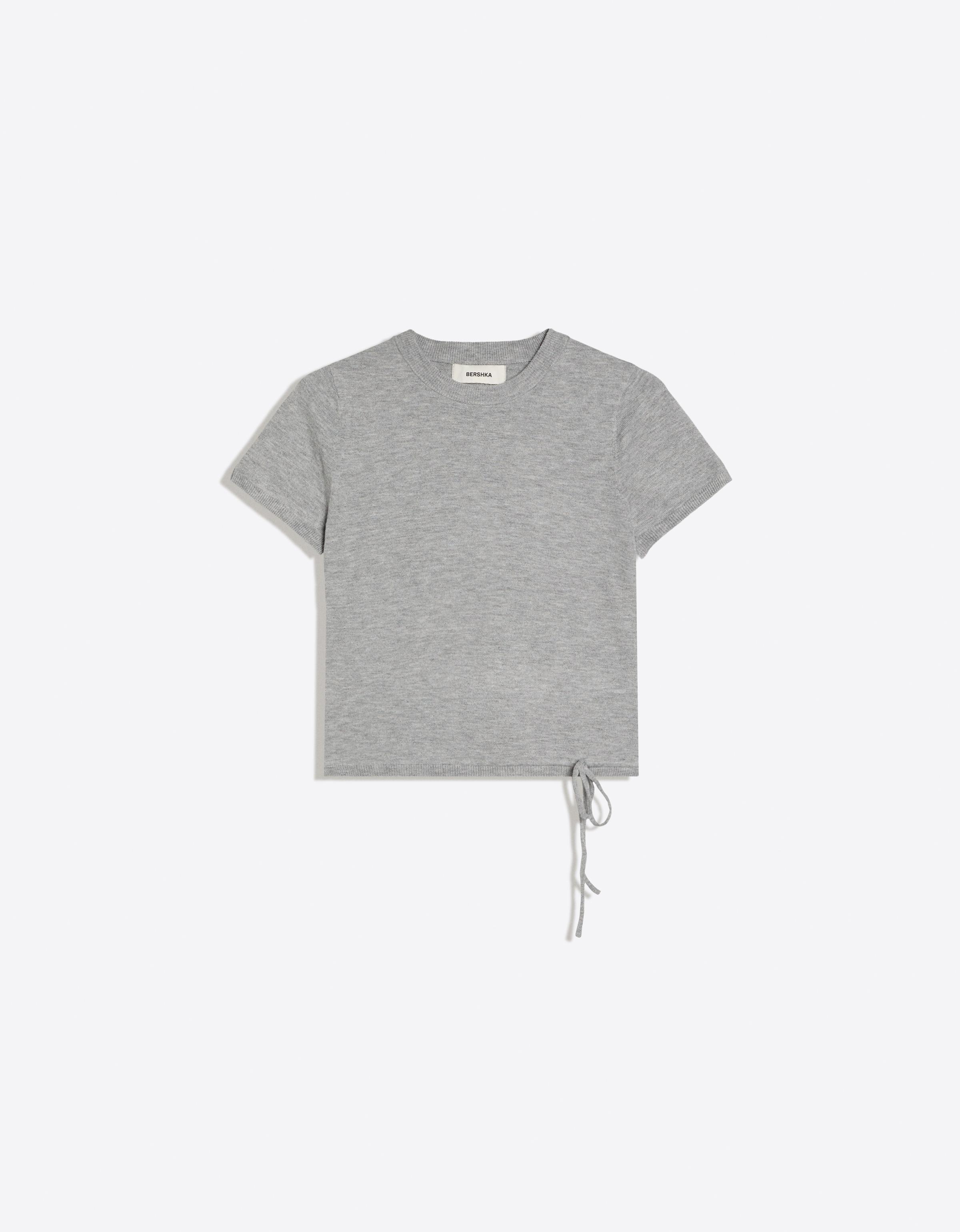 Short-sleeved round neck knit jumper — Grey