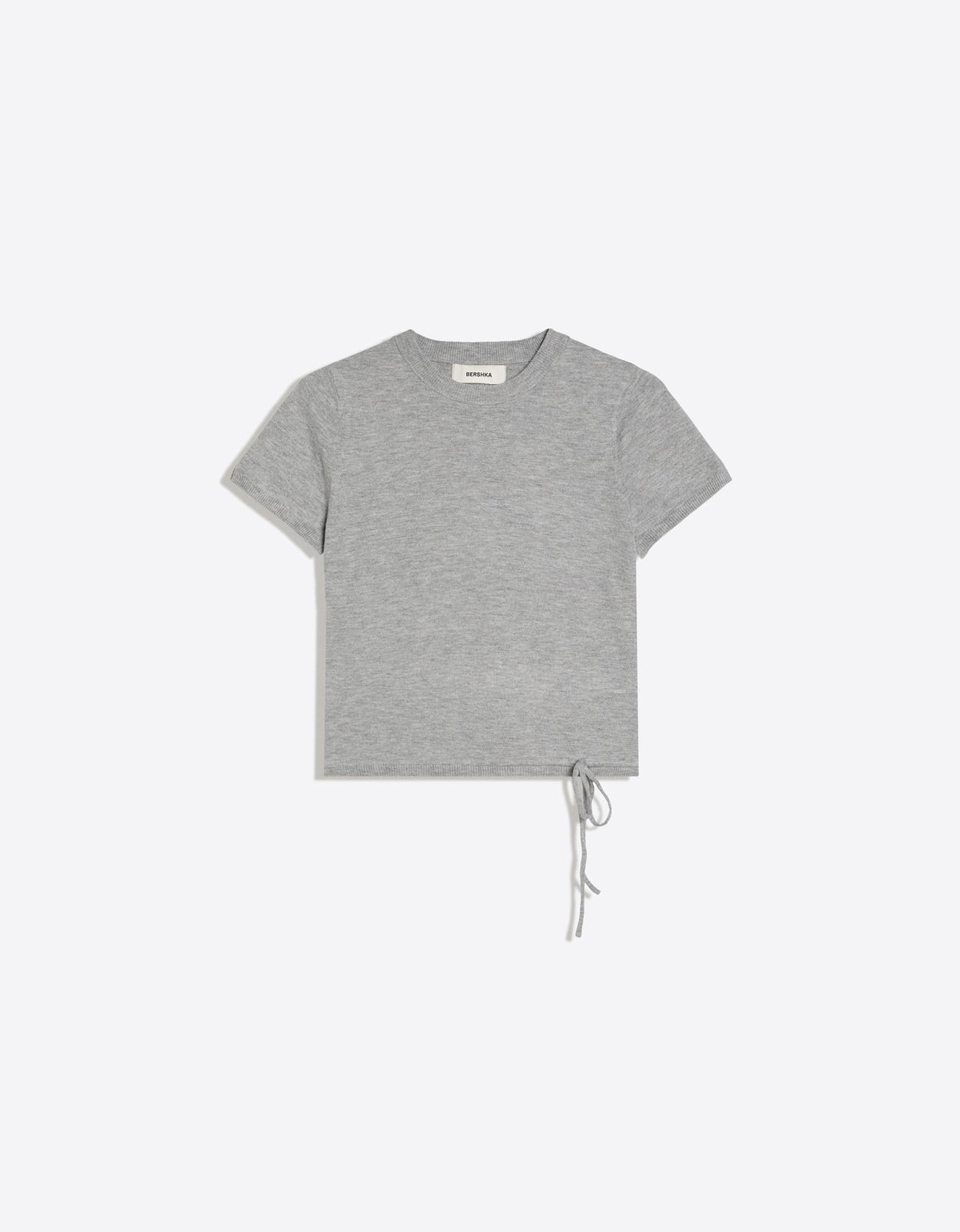 Short-sleeved round neck knit jumper — Grey