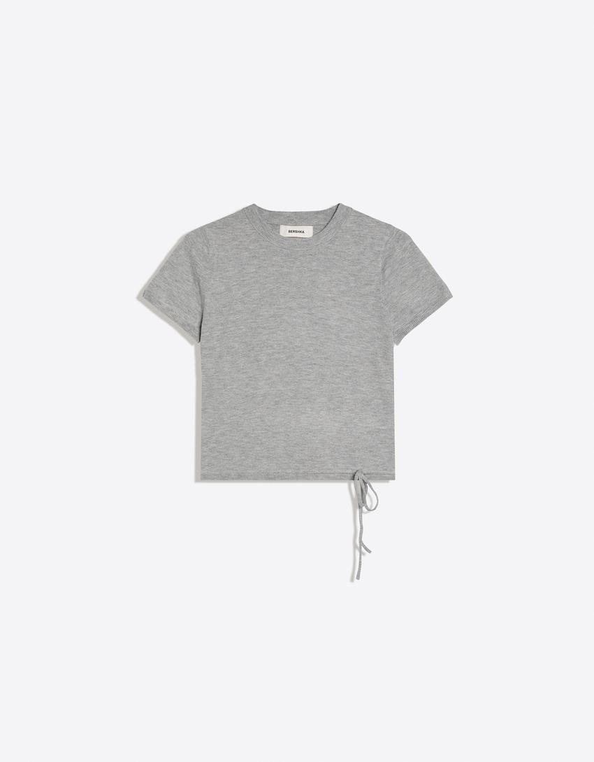 Short-sleeved round neck knit jumper-Grey
