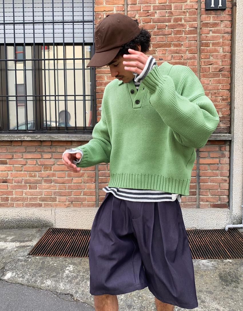 Pull Boxy fit col polo-Vert