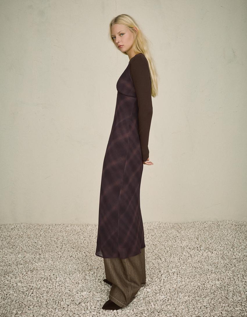 Vestido midi chiffon renda-Marrom