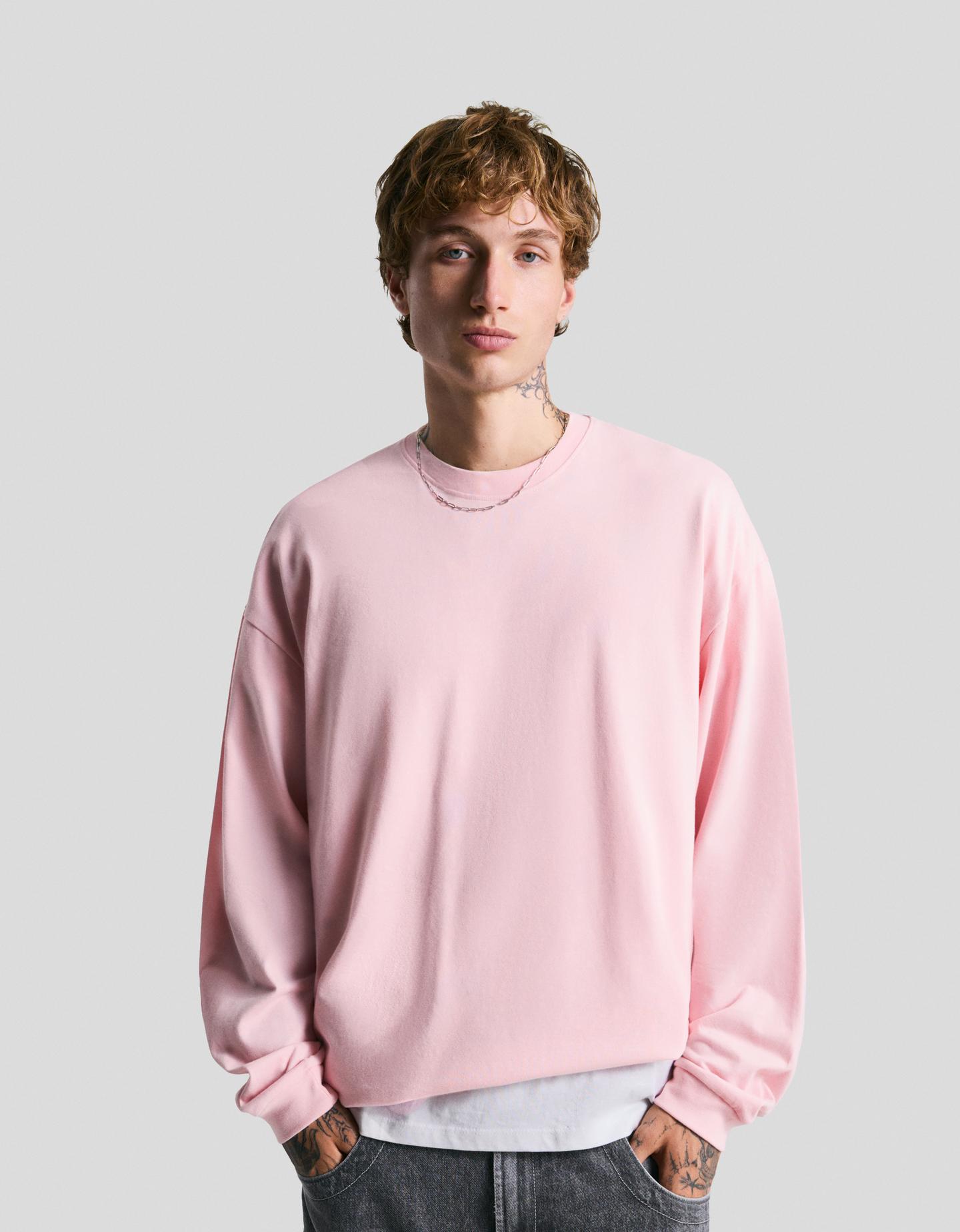 Bershka Camiseta Manga Larga Boxy Hombre S Rosa