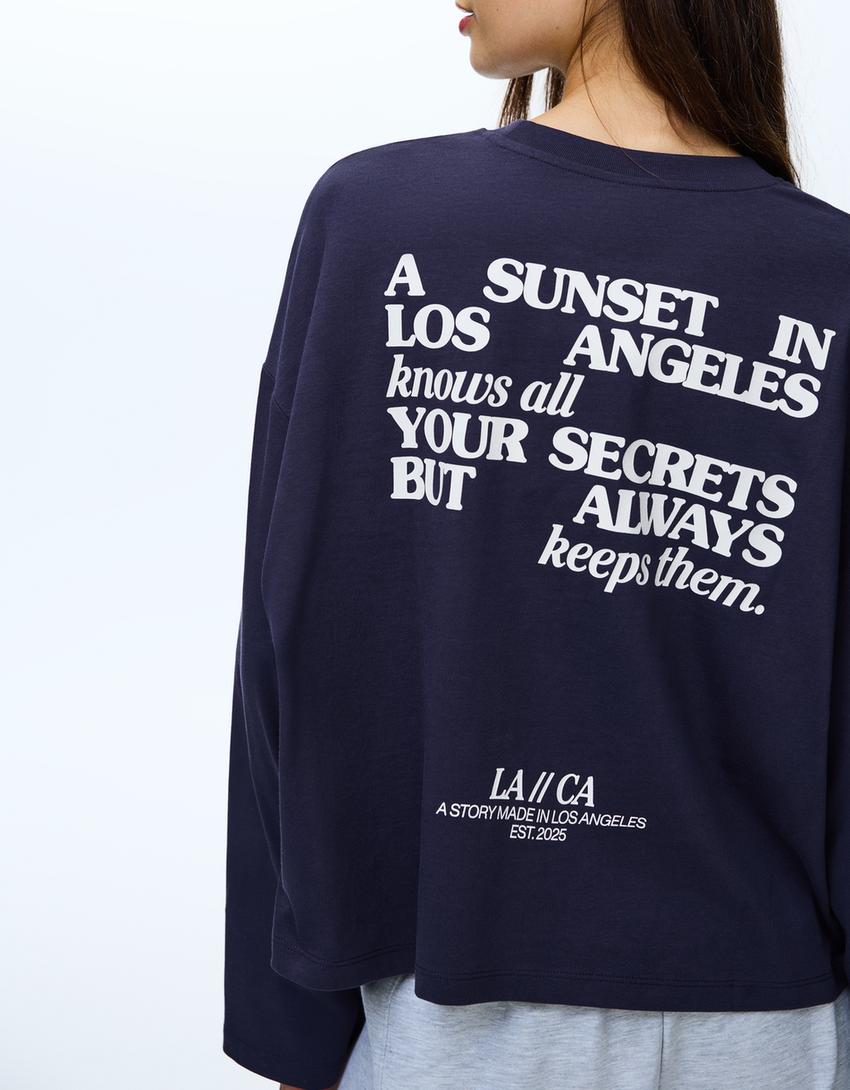 Camiseta manga larga boxy print-Marino