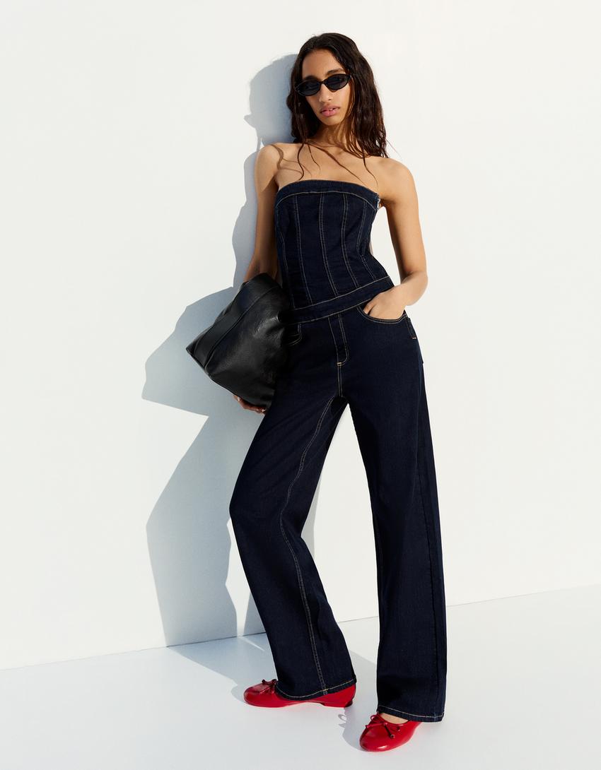 Macacão comprido de ganga-Marinho