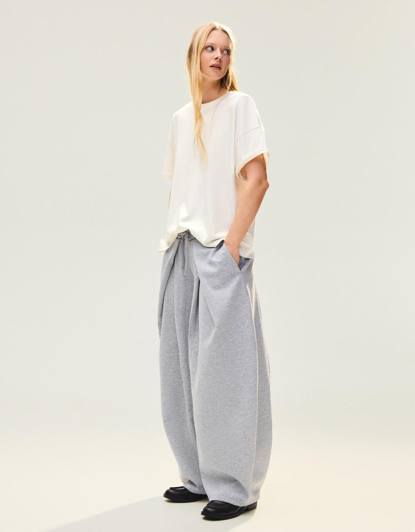 Tricou oversize cu mânecă scurtă-Alb murdar