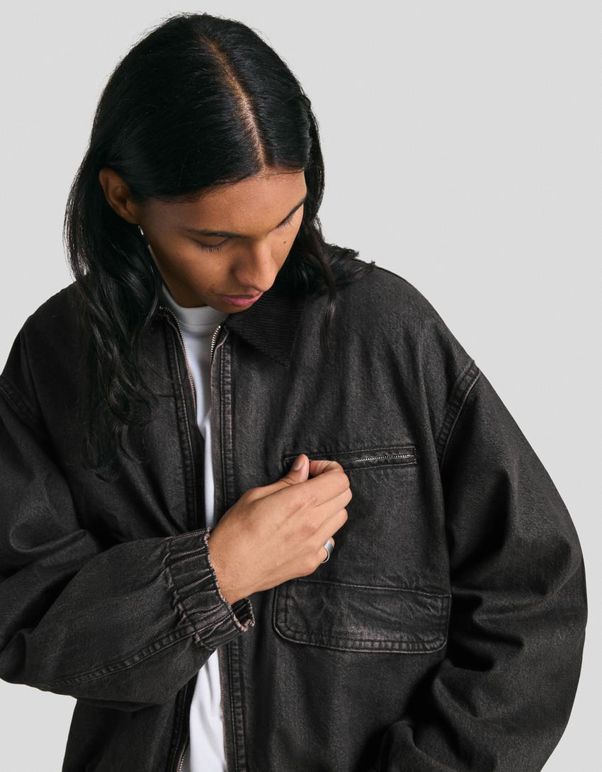Denim jacket with pockets-Black