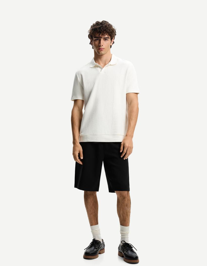 Textured polo shirt-Off white