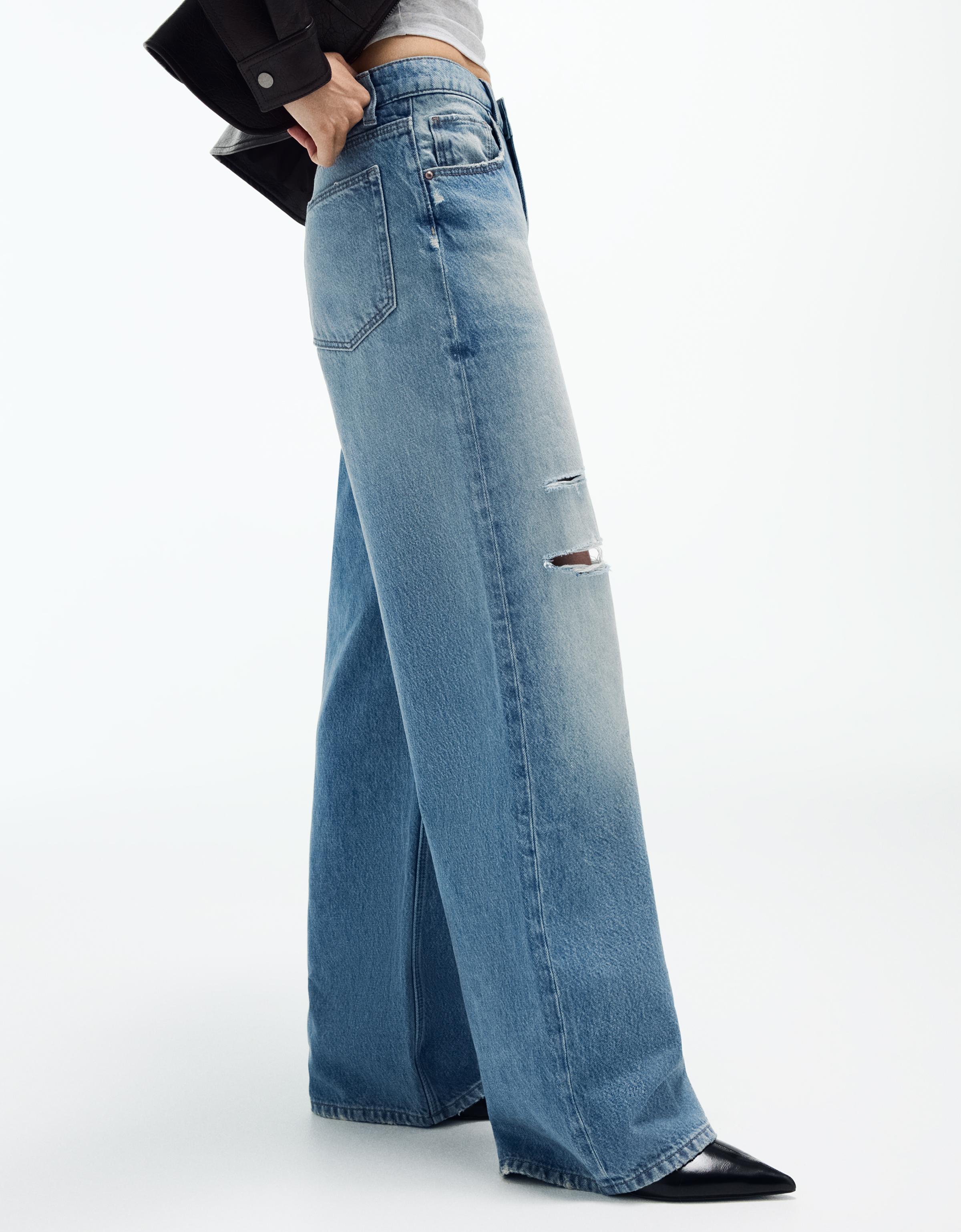 Vintage wash wide-leg high-waist jeans — Light blue
