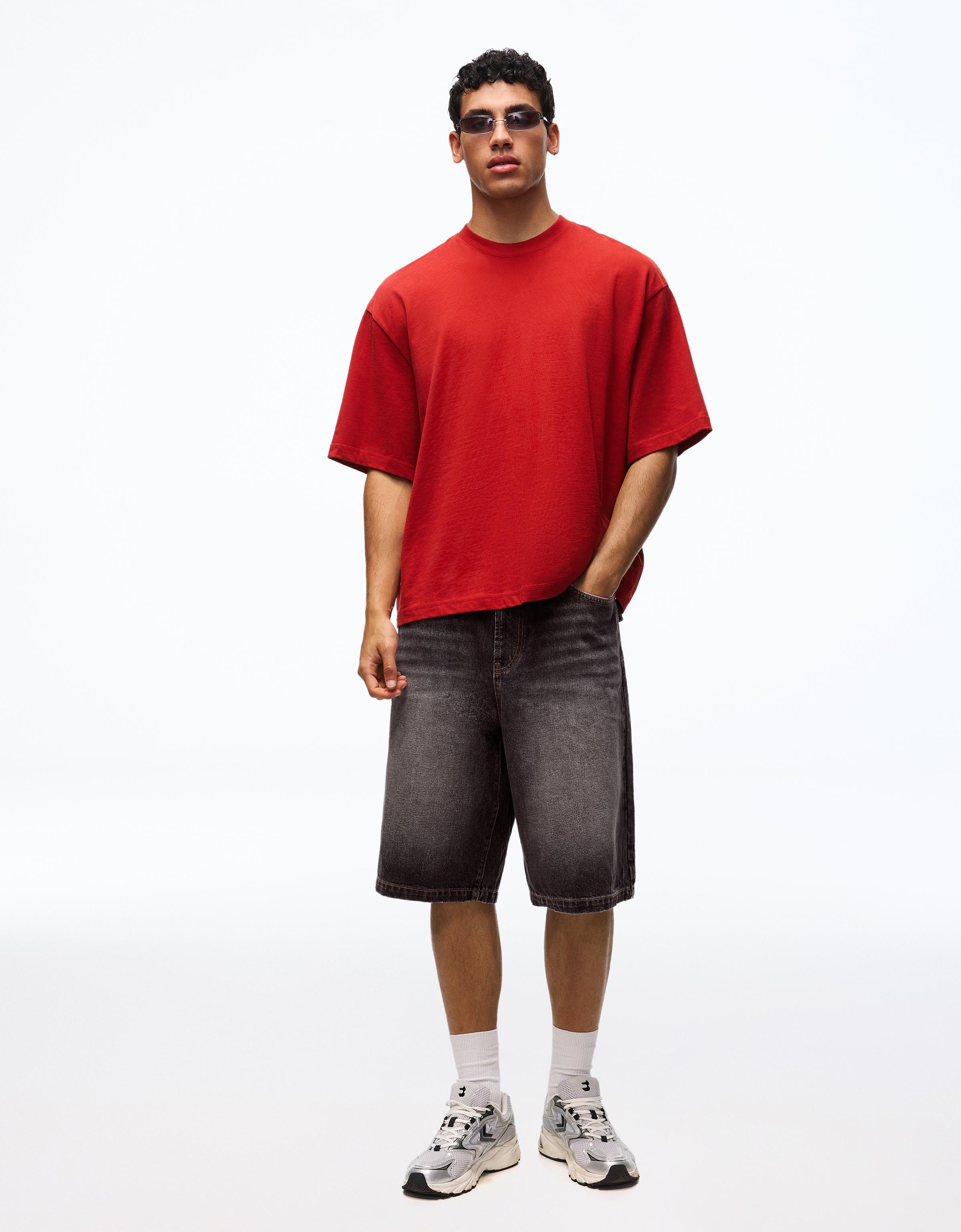 Embroidered denim Bermuda shorts — Black