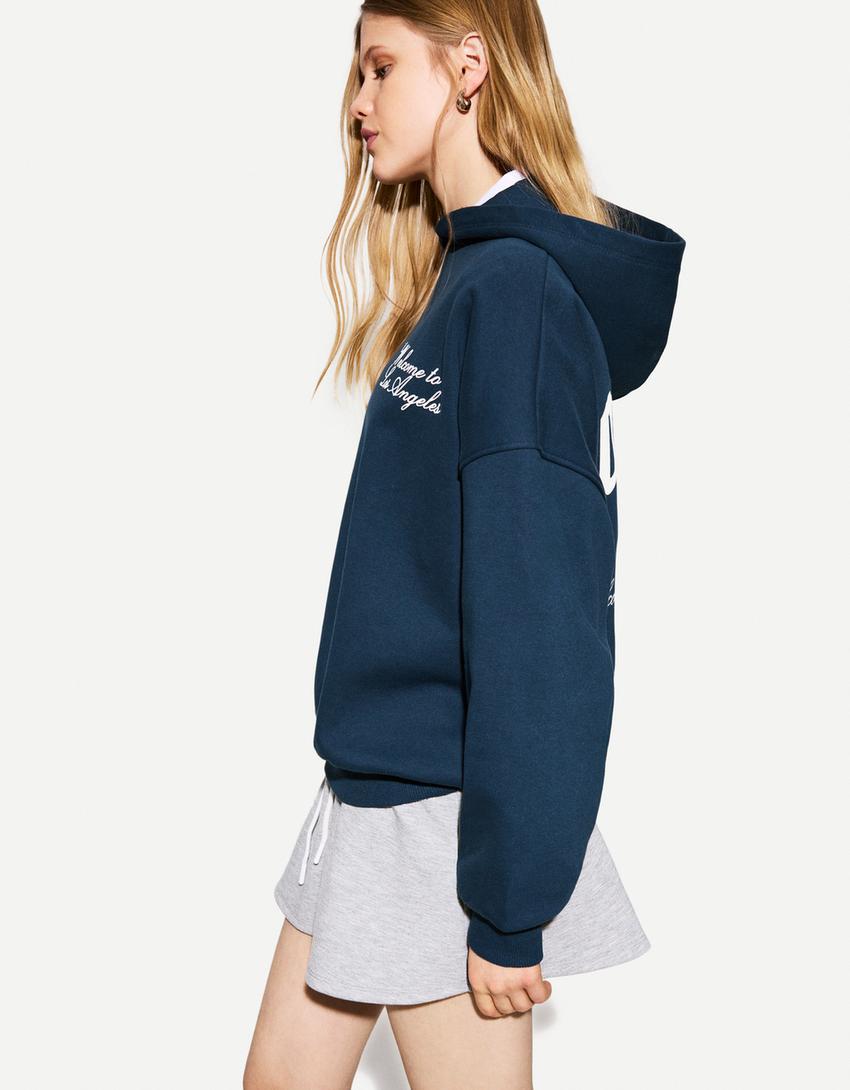 Bluza z kapturem i nadrukiem-Granatowy-1