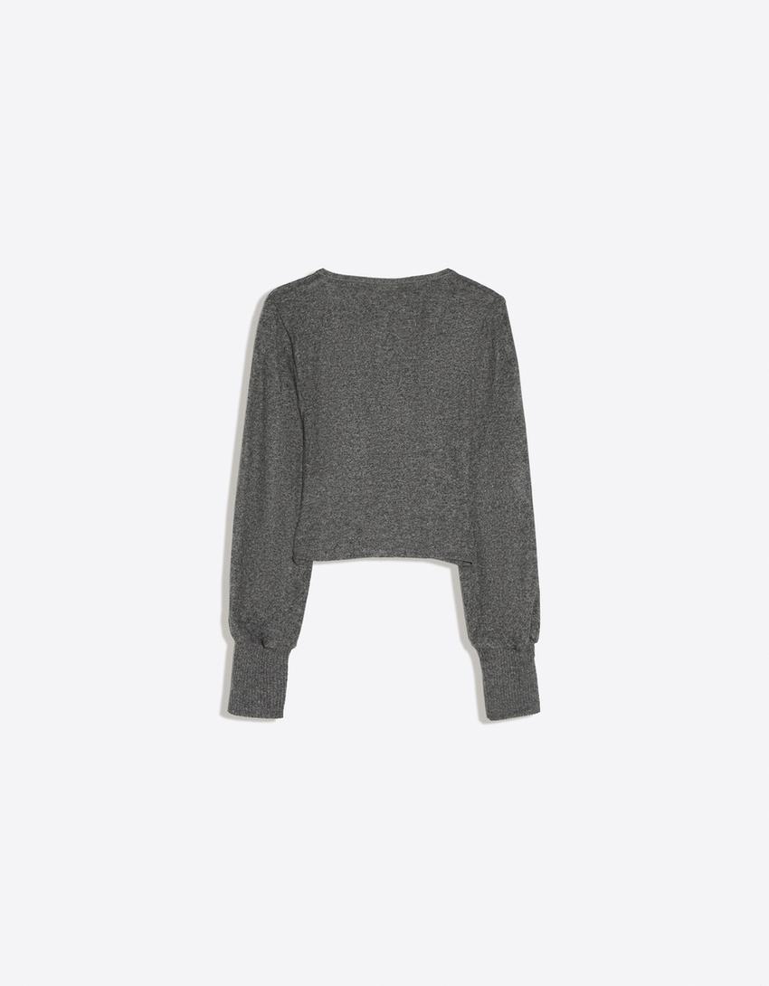 Buttoned V-neck jumper-Grey