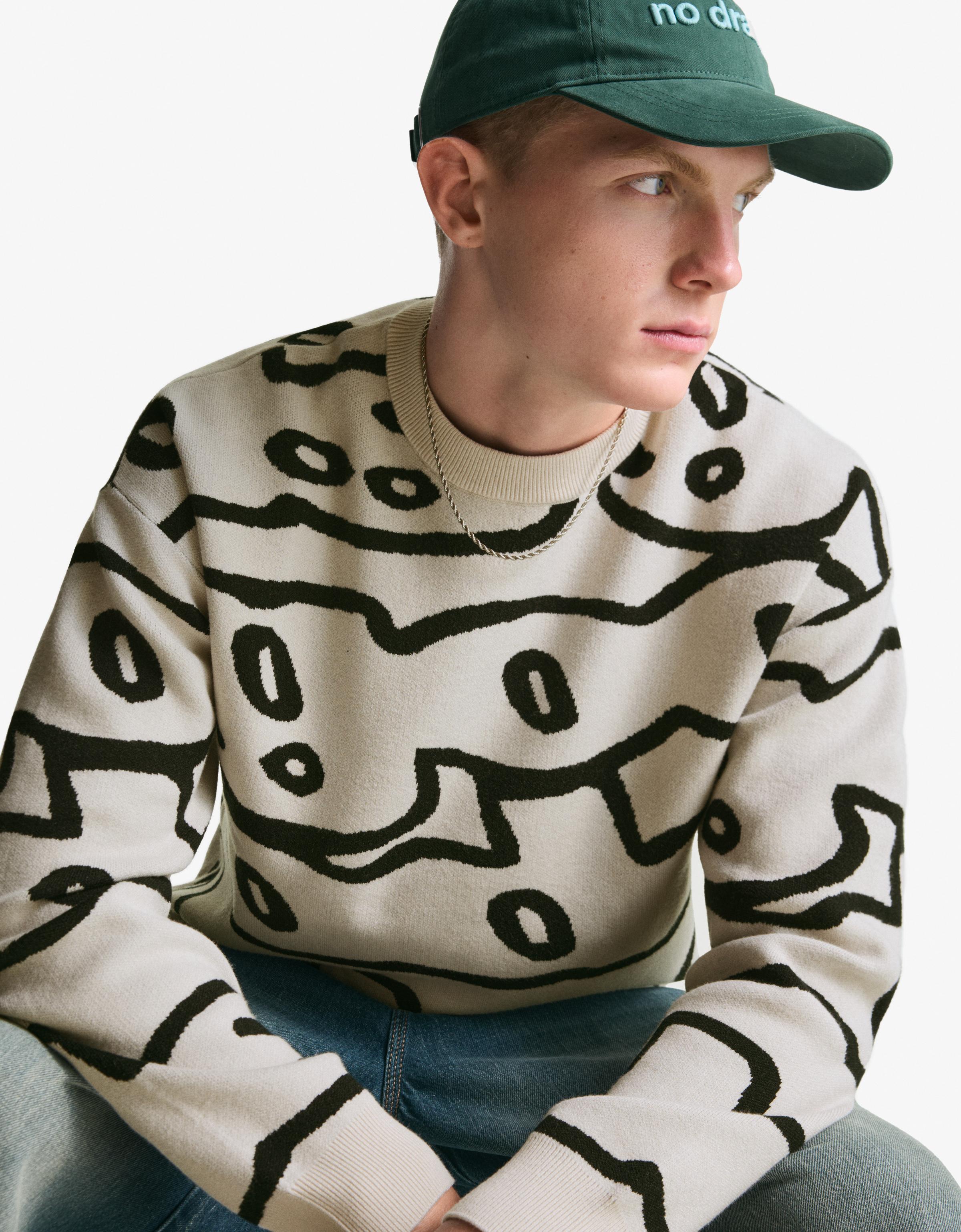 Bershka Pullover Mit Print Herren Xl Grbrochenes Weiss