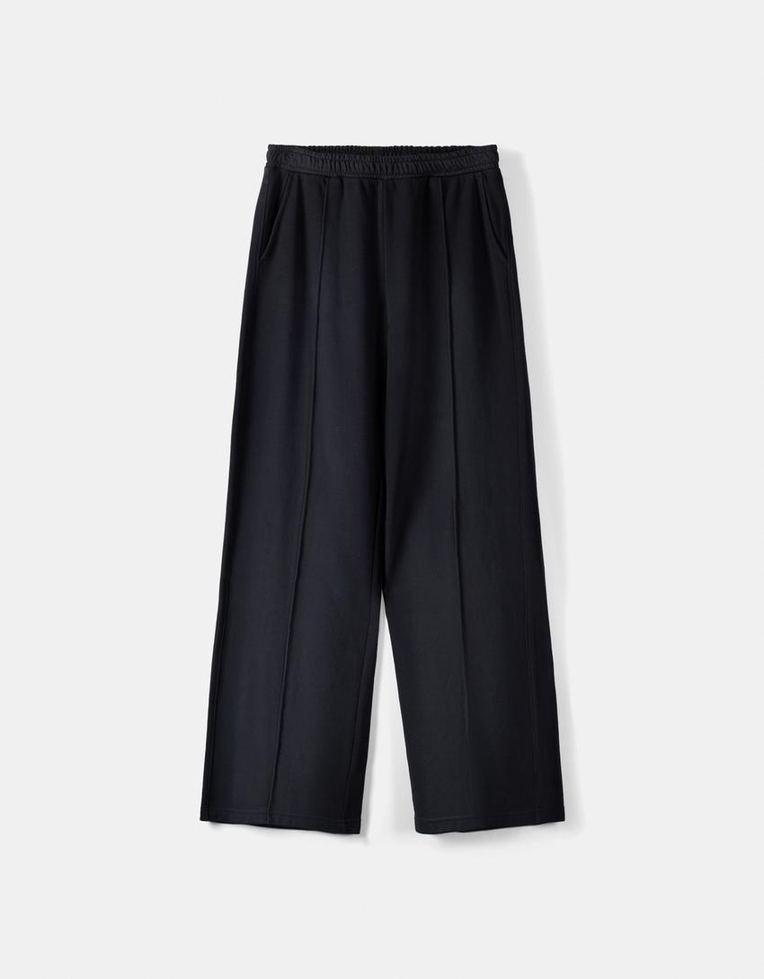 بنطال ناعم واسع الساقين بتأثير باهت-رمادي-4