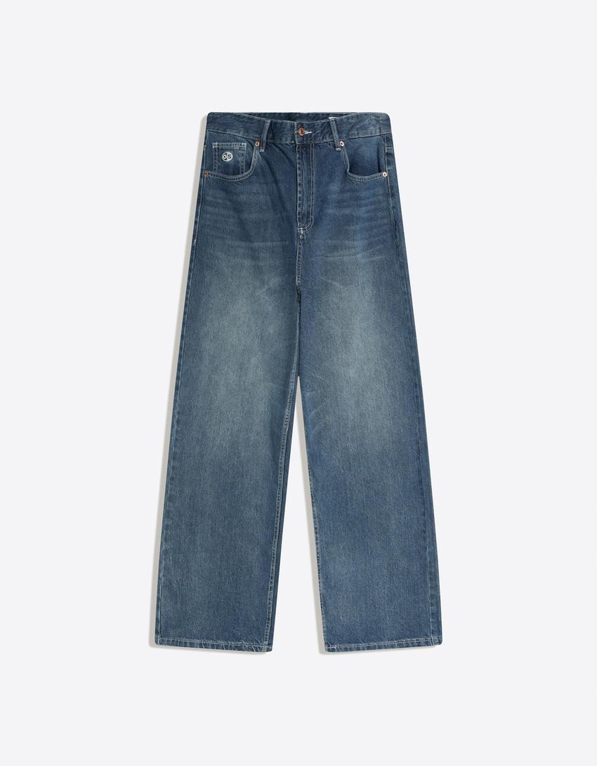 Jeans super baggy bordado-Azul