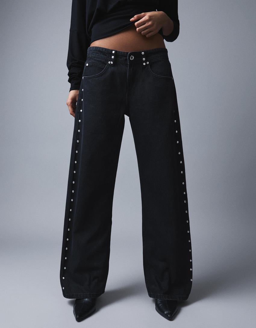 Jeans baggy fit clous étoiles-Noir