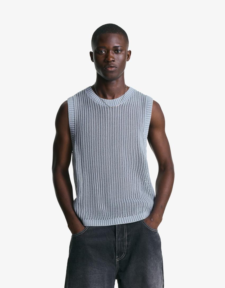 Faded-effect gilet-Blue-0