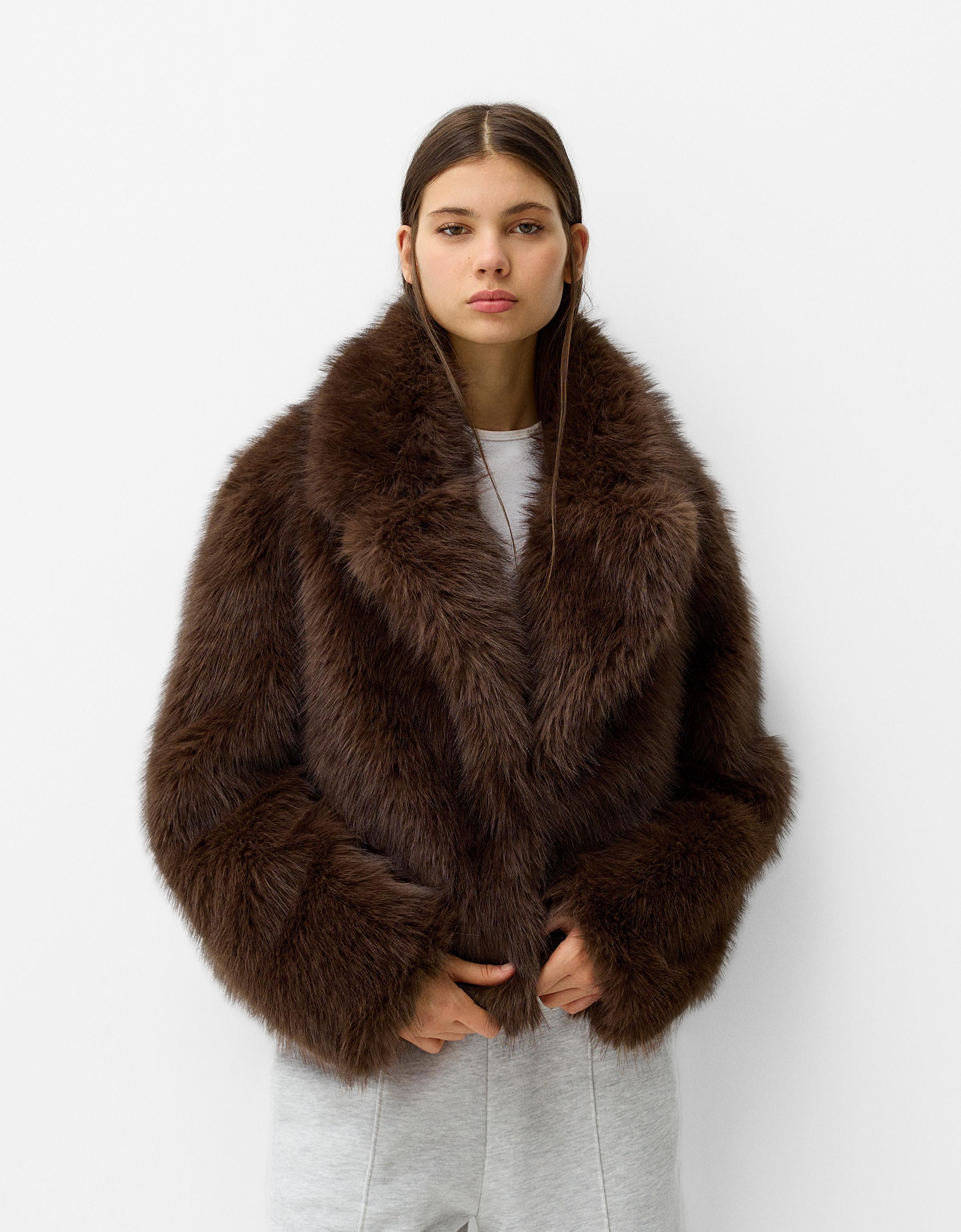 Bershka fluffy coat best sale