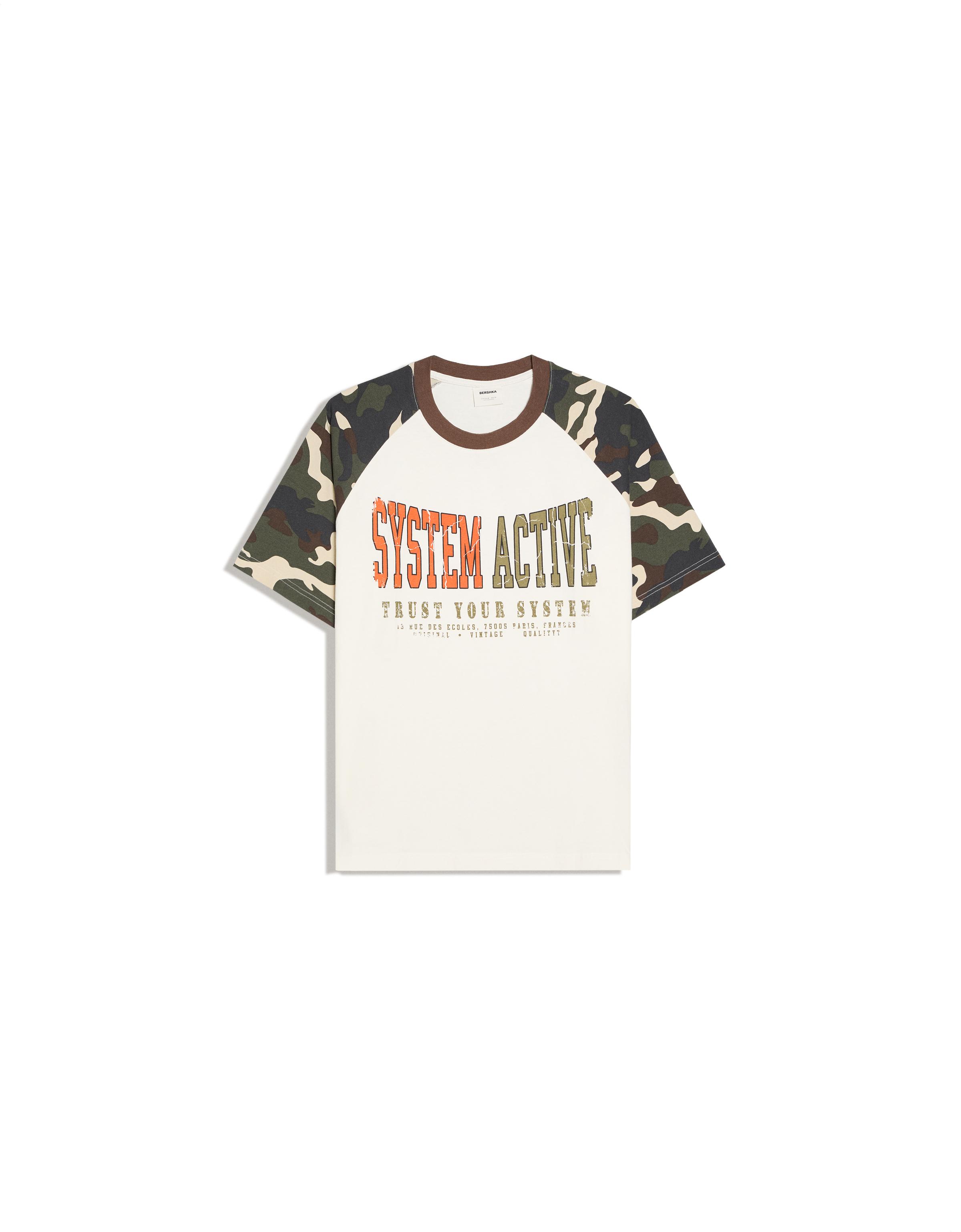 Short sleeve raglan print T-shirt — Off white