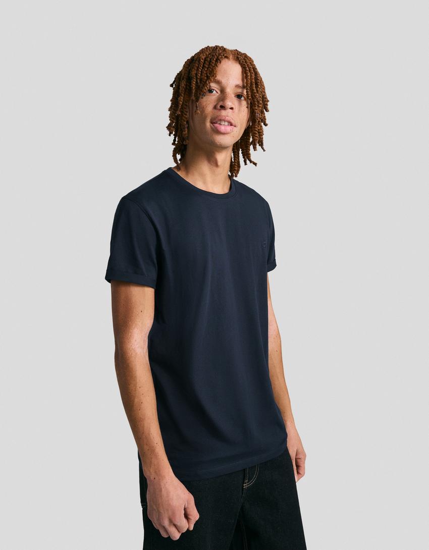 Camiseta manga corta roll up bordado-Marino