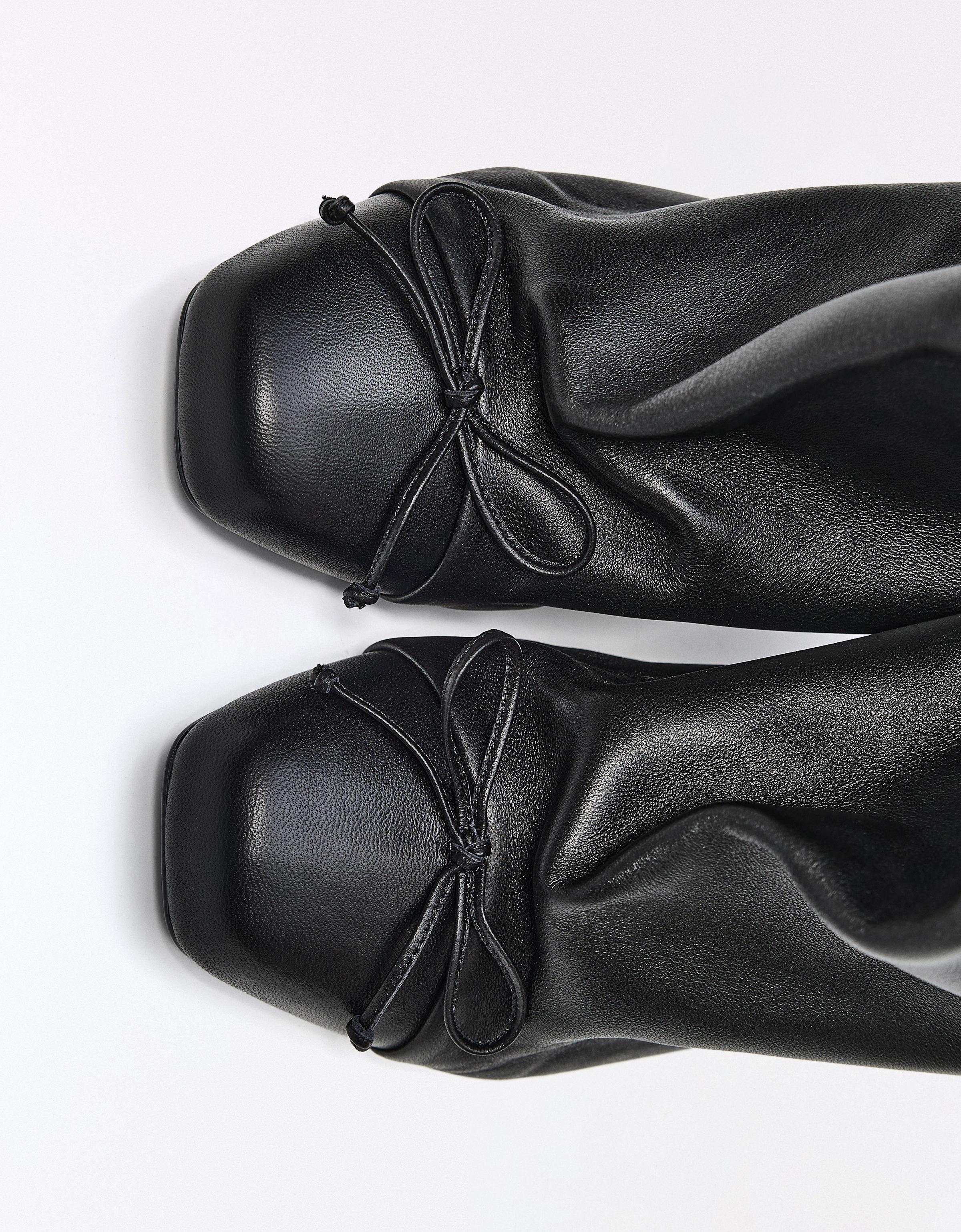 FLAT WIDE-SHAFT STUDDED LEATHER ANKLE BOOTS — BLACK