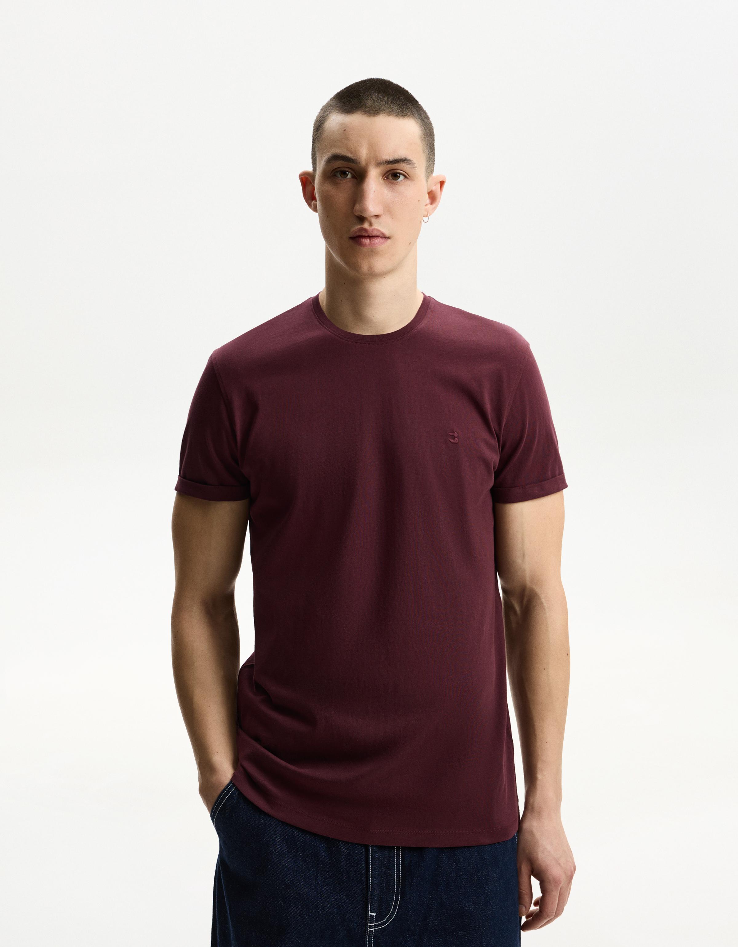 Bershka T-Shirt Mit Kurzen Roll-Up-Ärmeln Und Stickerei Herren S Granatrot