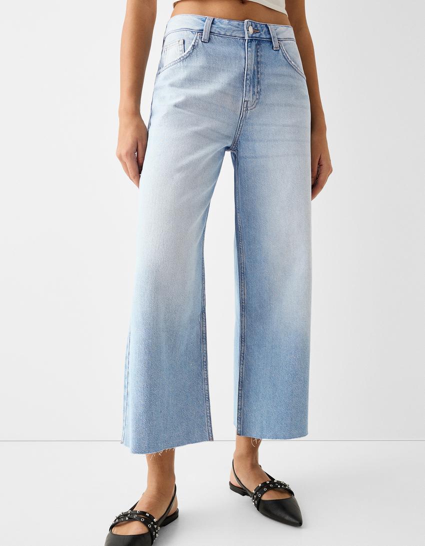 Wide-leg cropped jeans-Light blue-5
