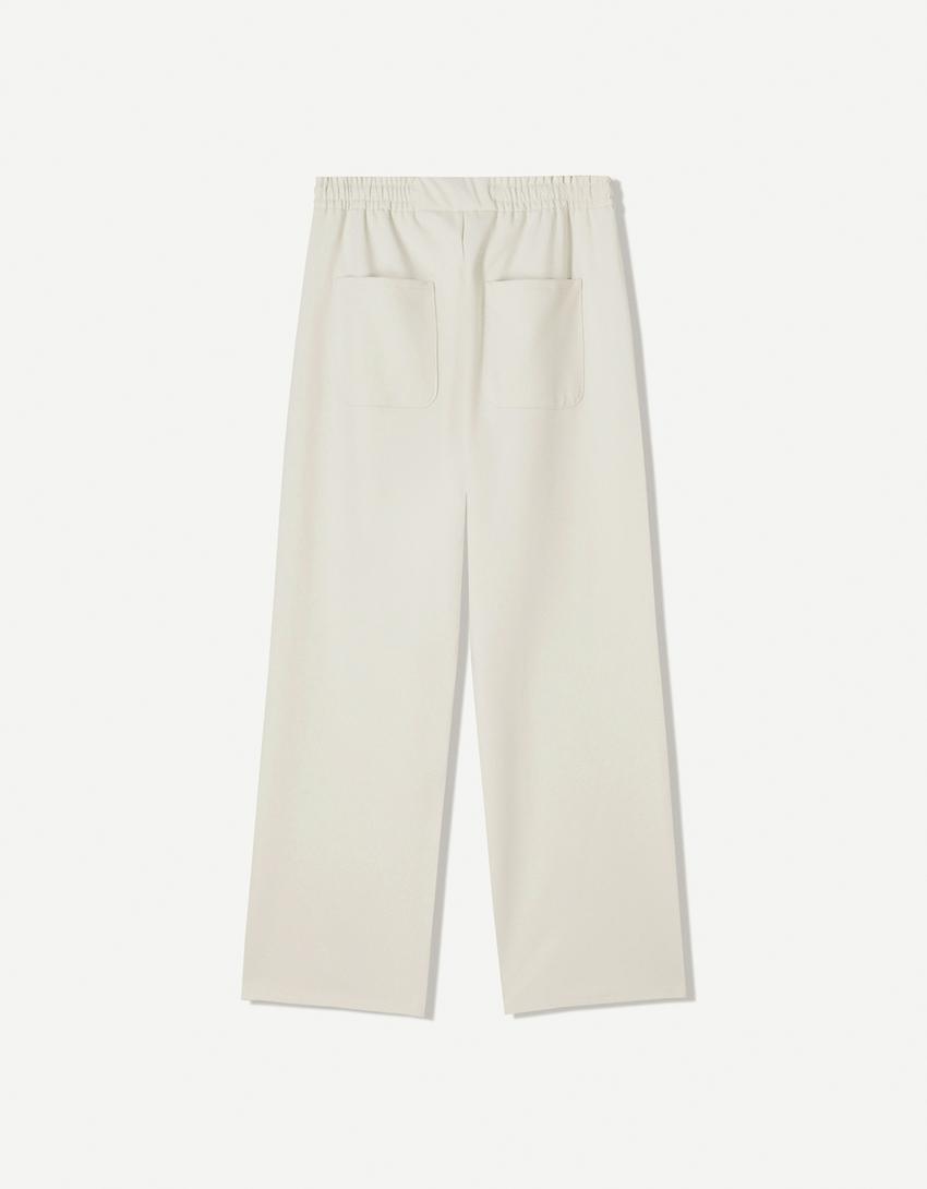 Spodnie jogger o kroju straight tailoring-Kremowy-4