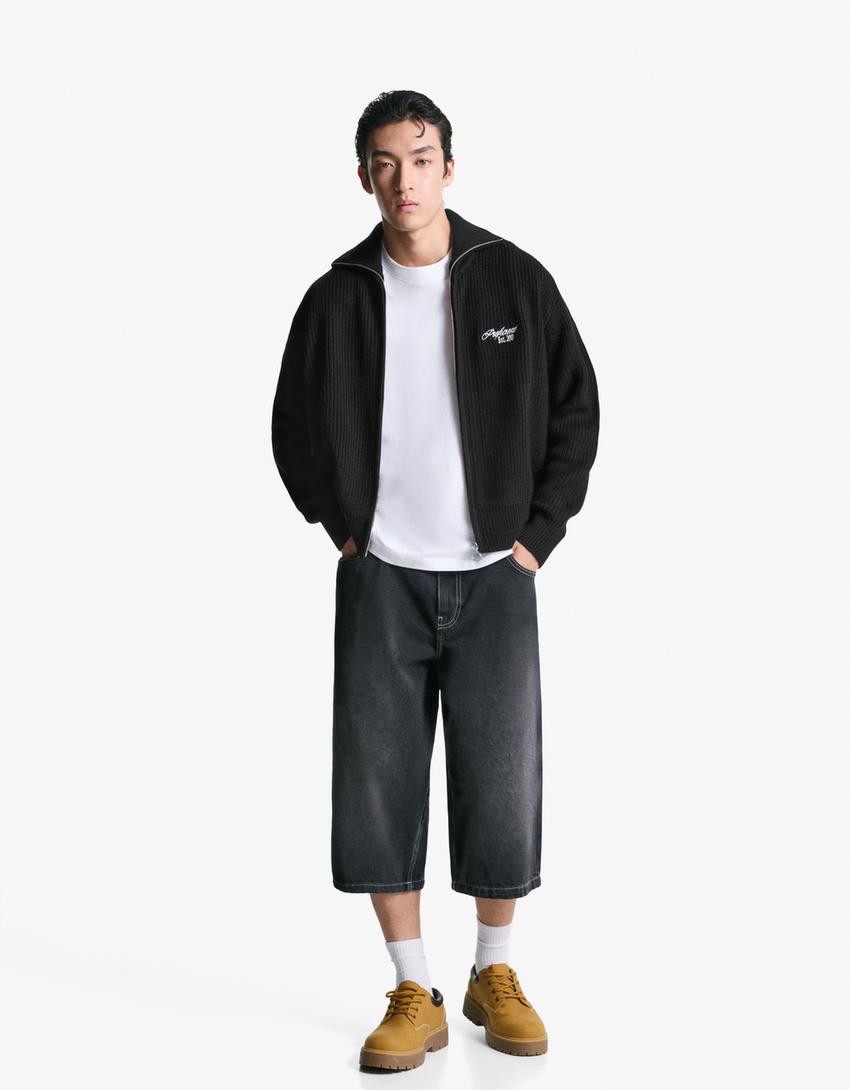 Veste zippée brodée-Noir-3