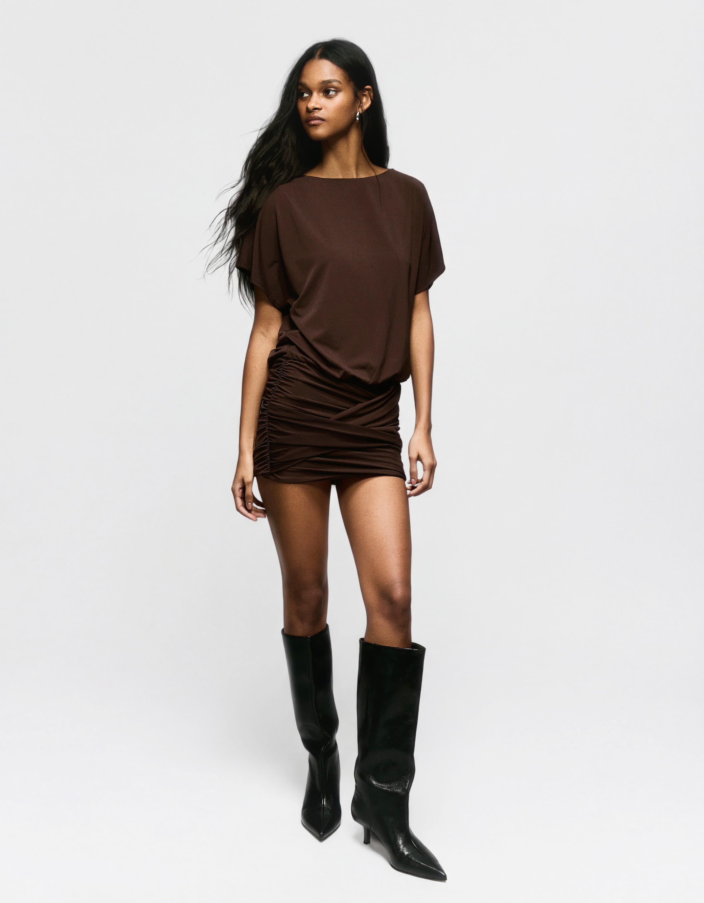 Drapeli etekli açık sırt elbise - Görsel 47