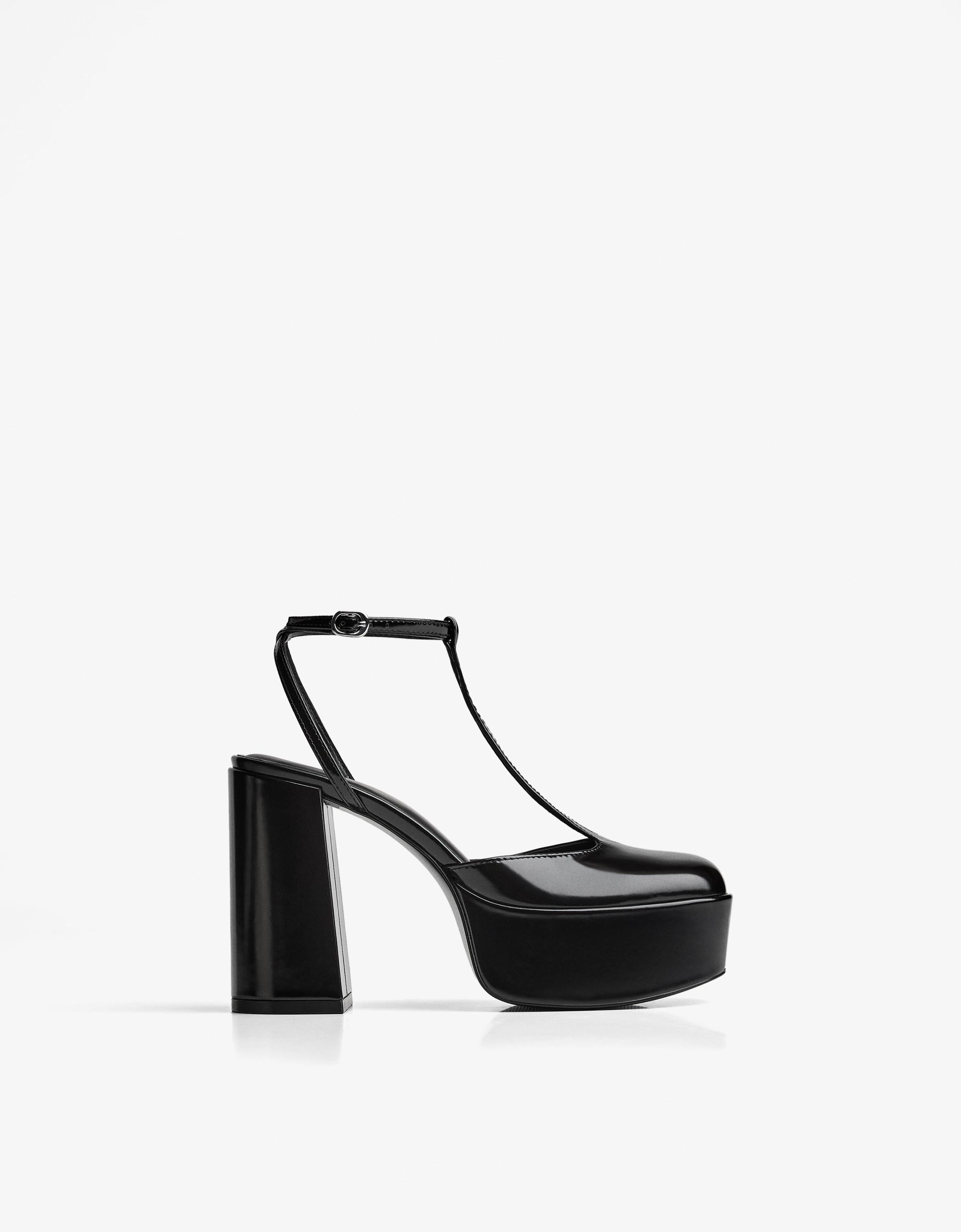 Bershka Absatzschuh Mit Plateau Und Riemen Damen 35 Schwarz