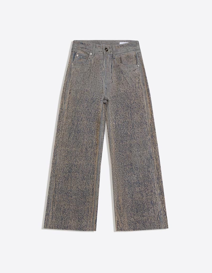 Dokulu düşük bel straight fit jean-Açık mavi