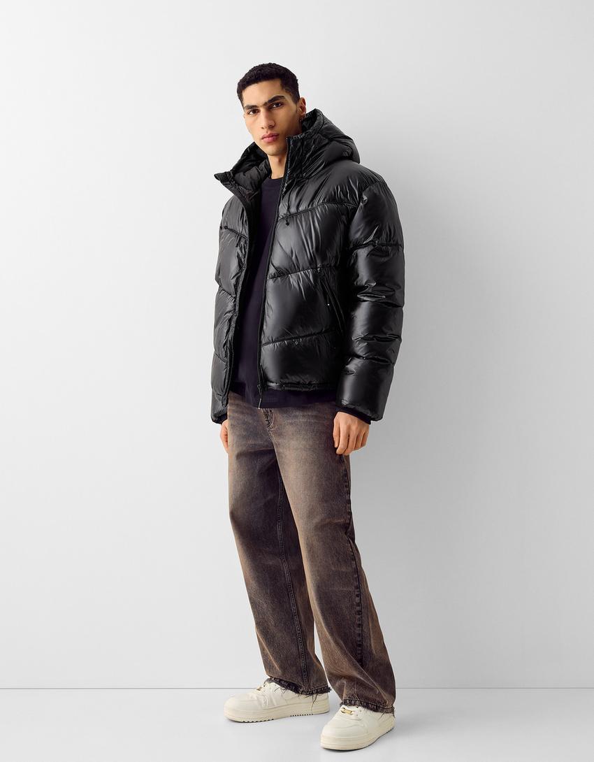 Shiny puffer jacket-Black