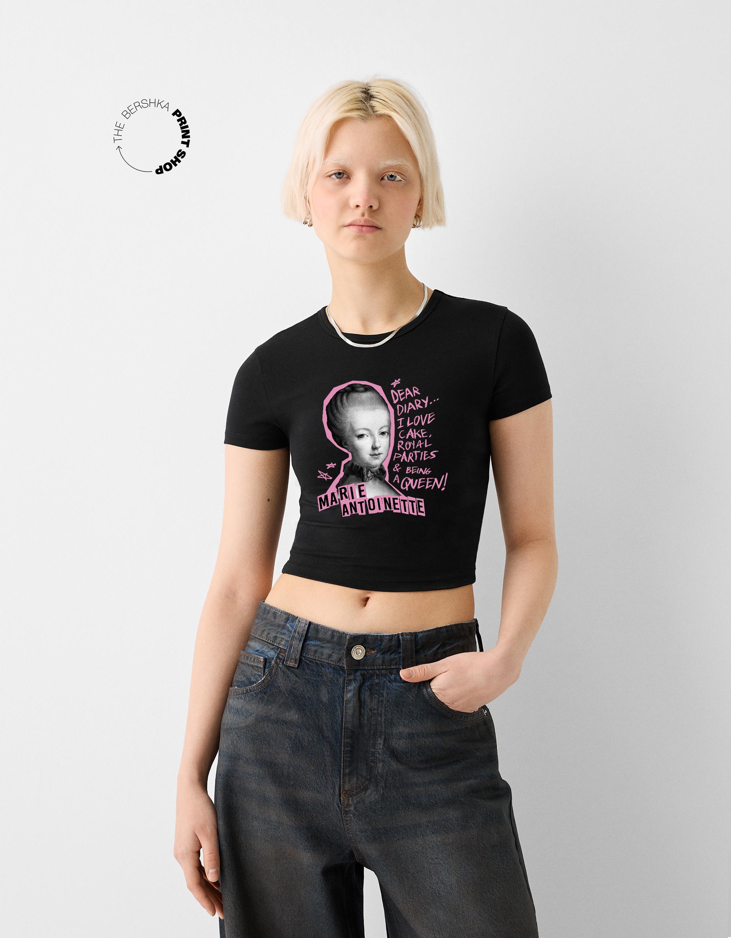 Bershka T-Shirt Marie Antoinette Mit Kurzen Ärmeln Damen Xs Schwarz