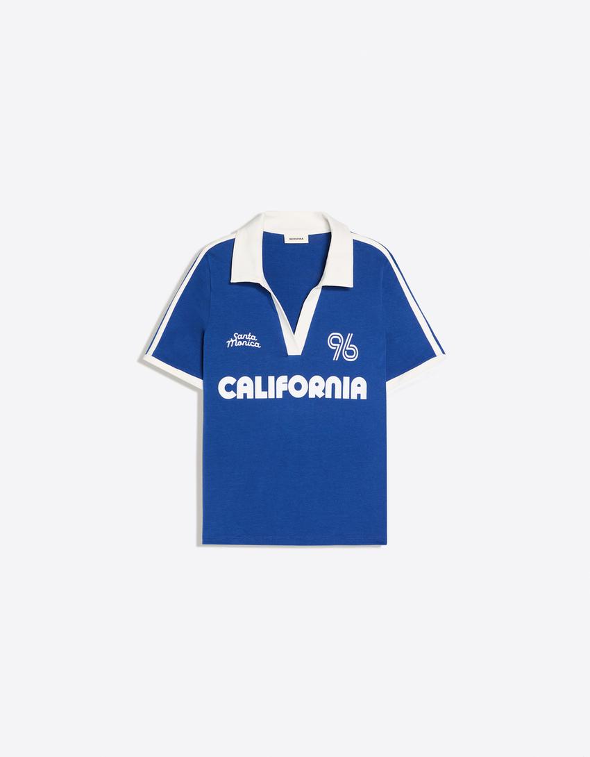 Short sleeve print polo shirt-Blue
