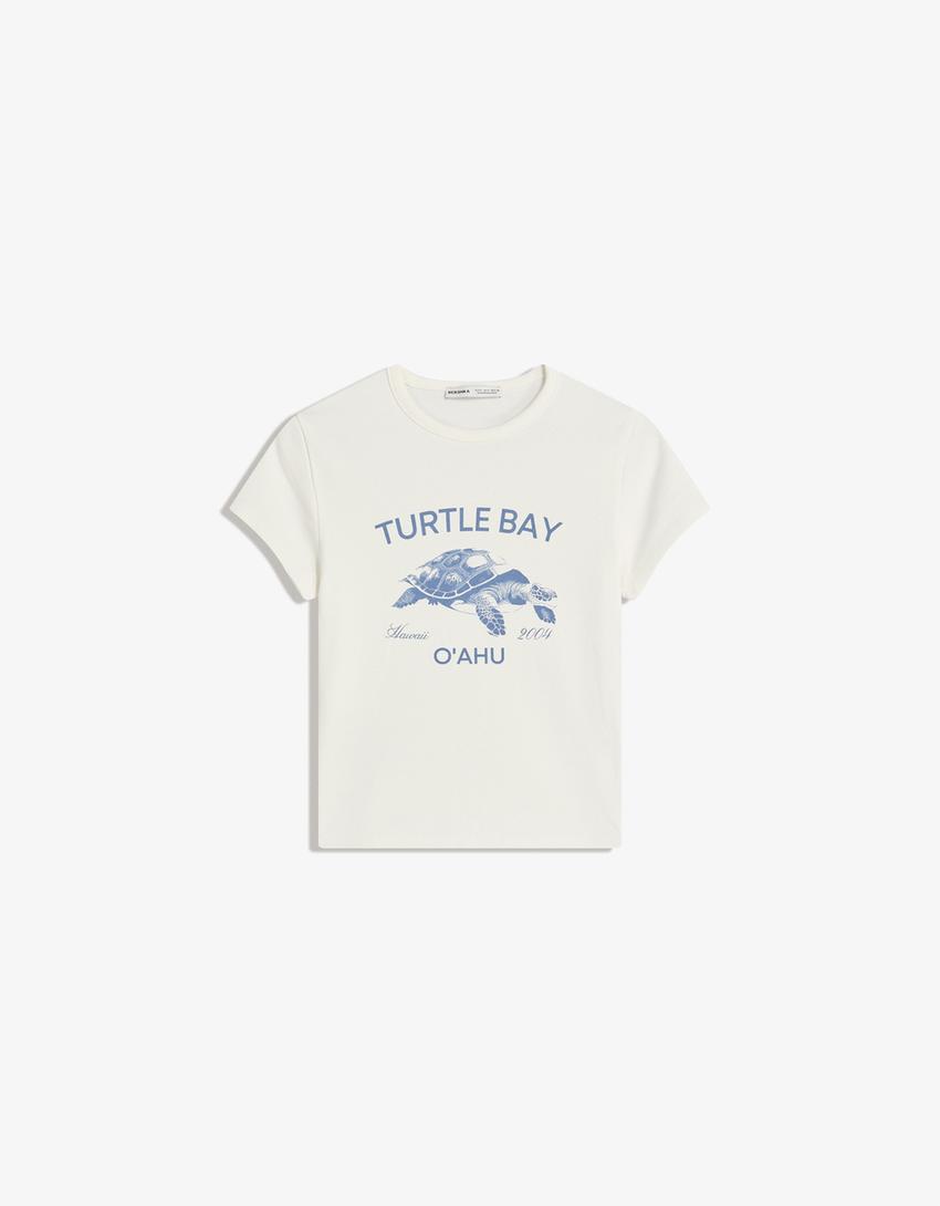 T-shirt manches courtes imprimé-Blanc cassé-0