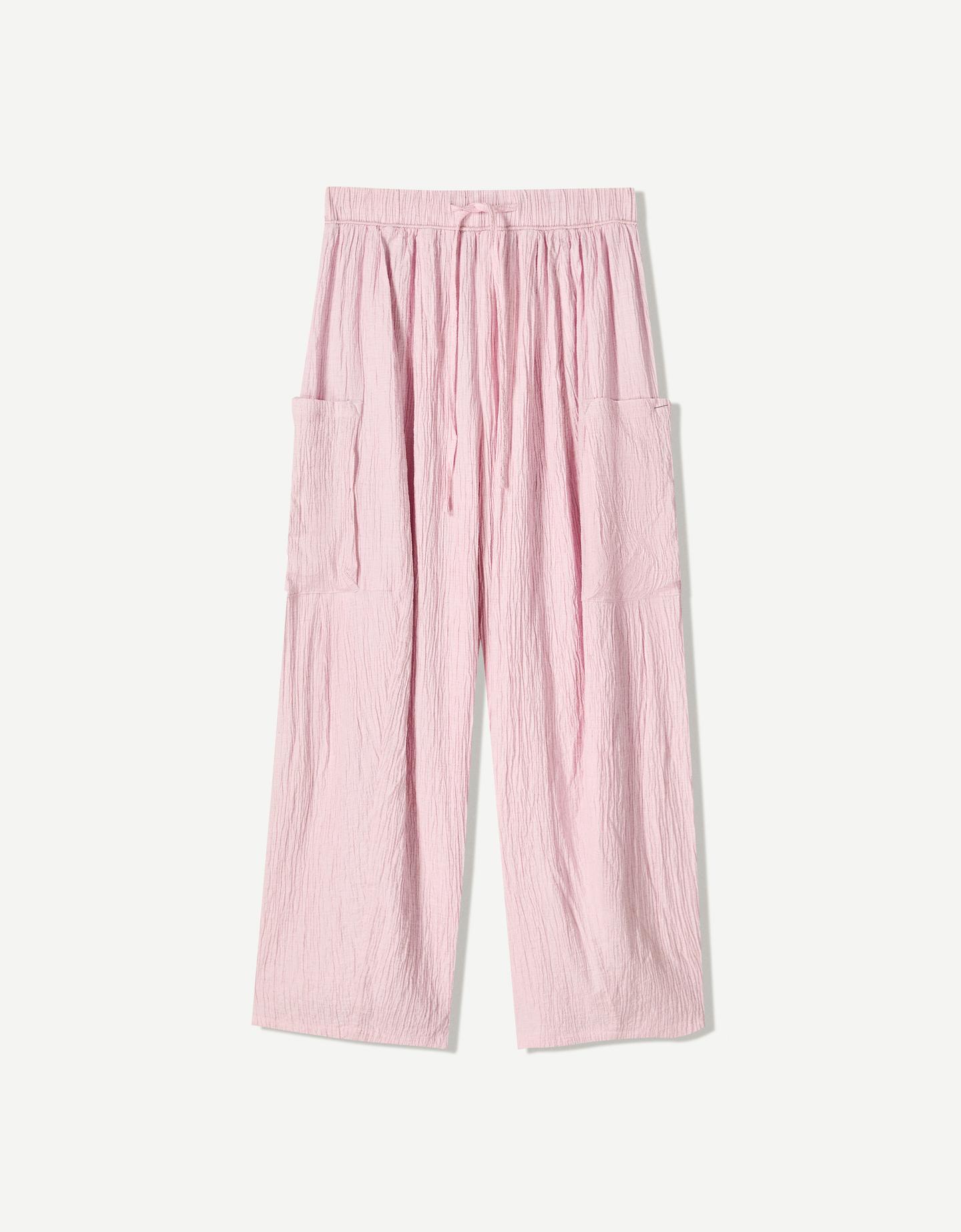 Bershka Pantalón Cargo Balloon Mujer L Rosa
