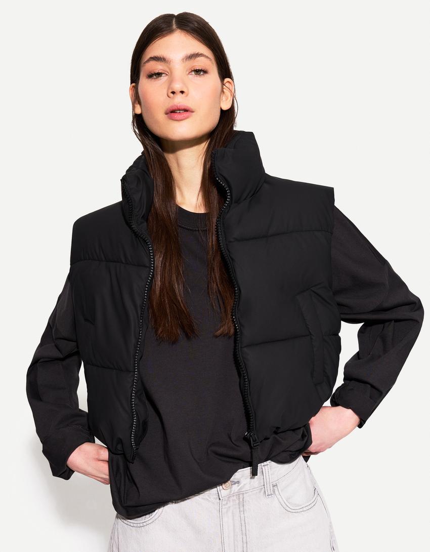 Cropped puffer gilet-Black-2