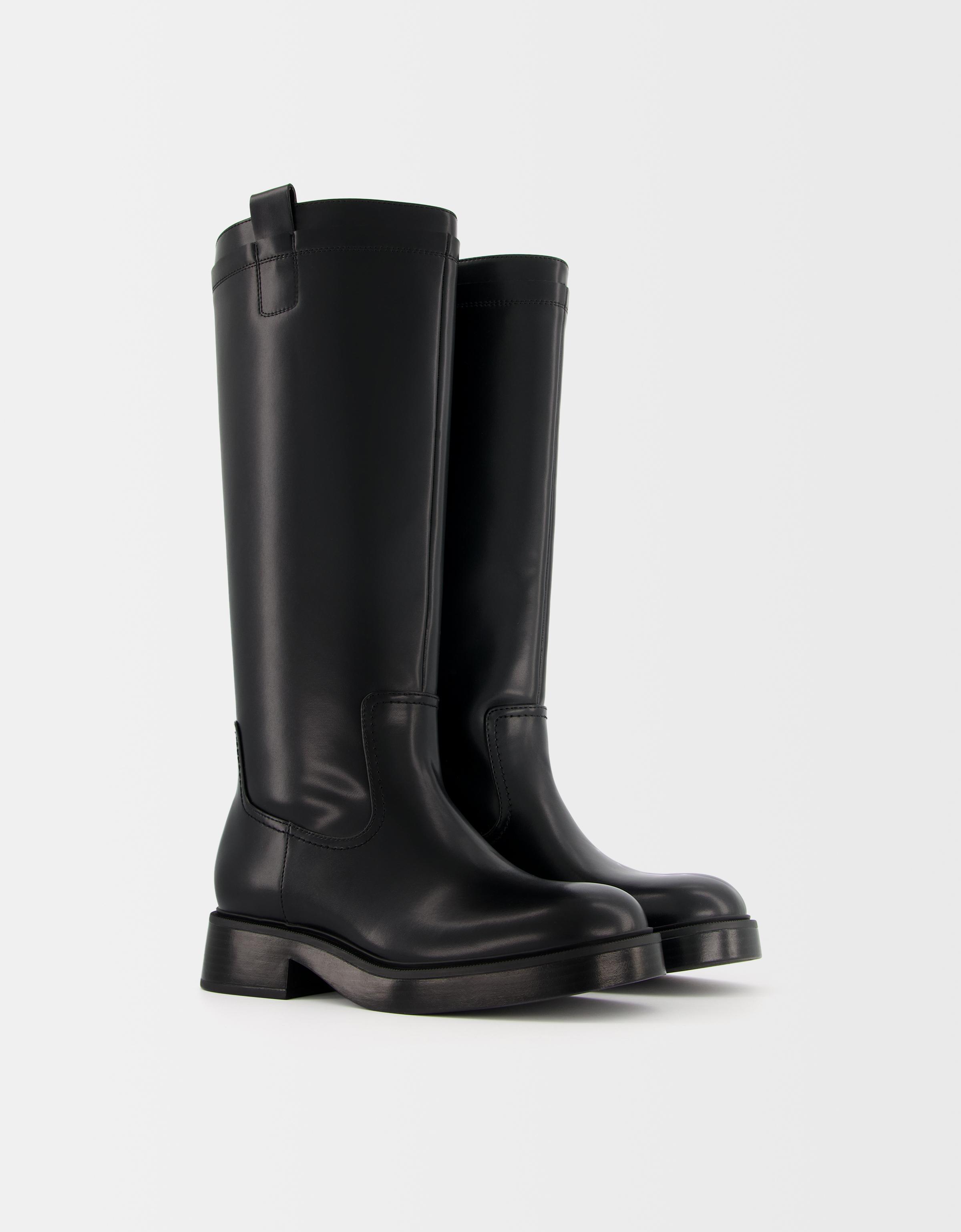 Bershka Flache Stiefel Mit Hohem Schaft Damen 40 Schwarz