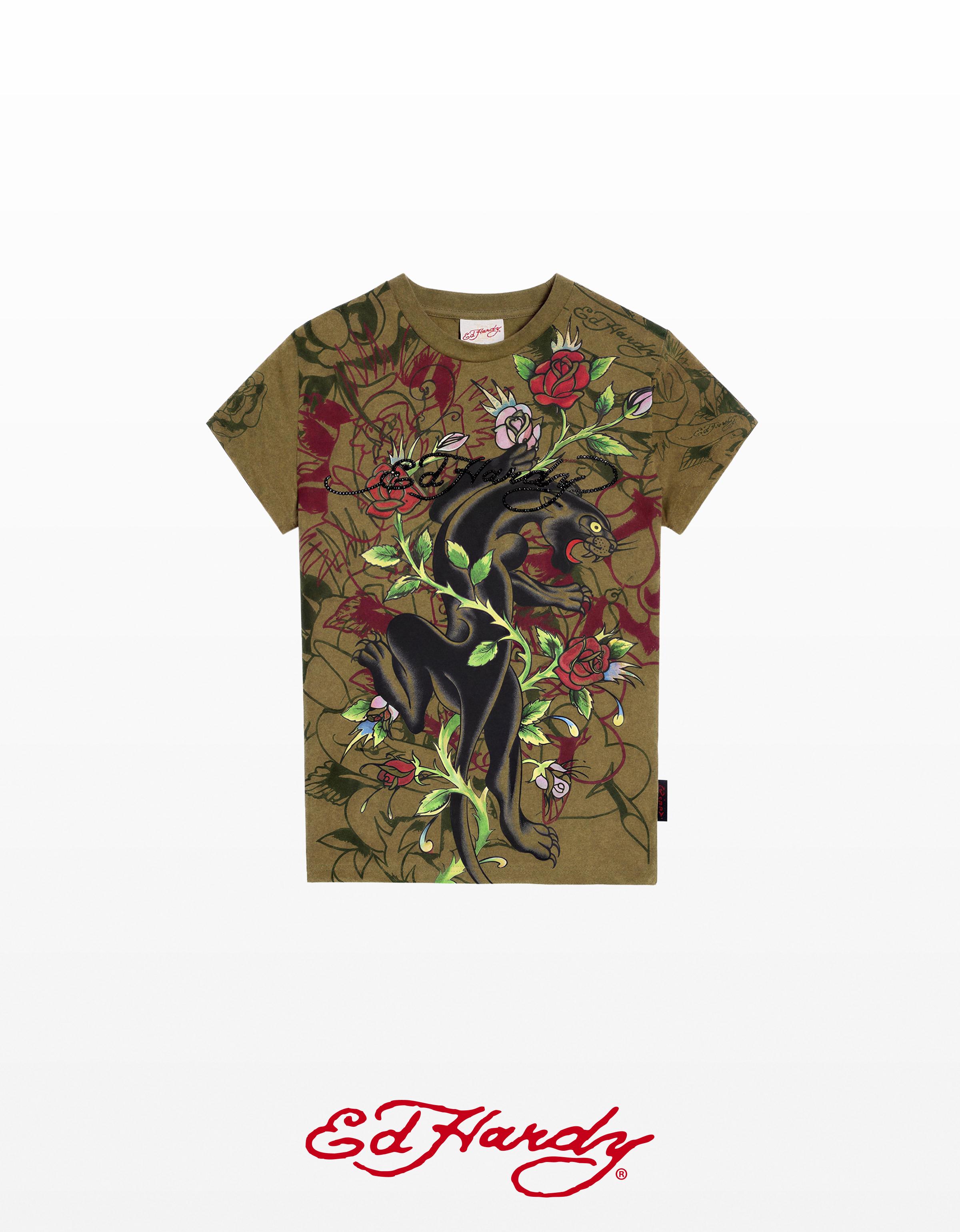 Short sleeve ED HARDY X BERSHKA print T-shirt — Khaki