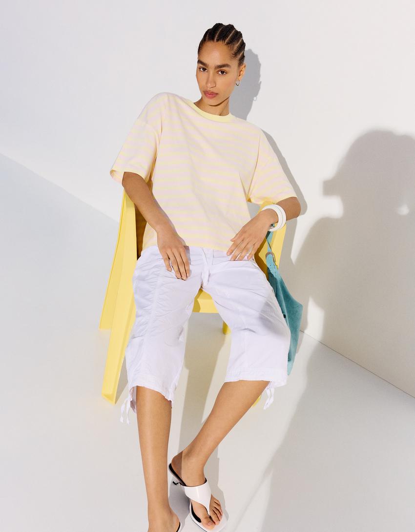 Gestreiftes Boxy-Shirt-Gelb