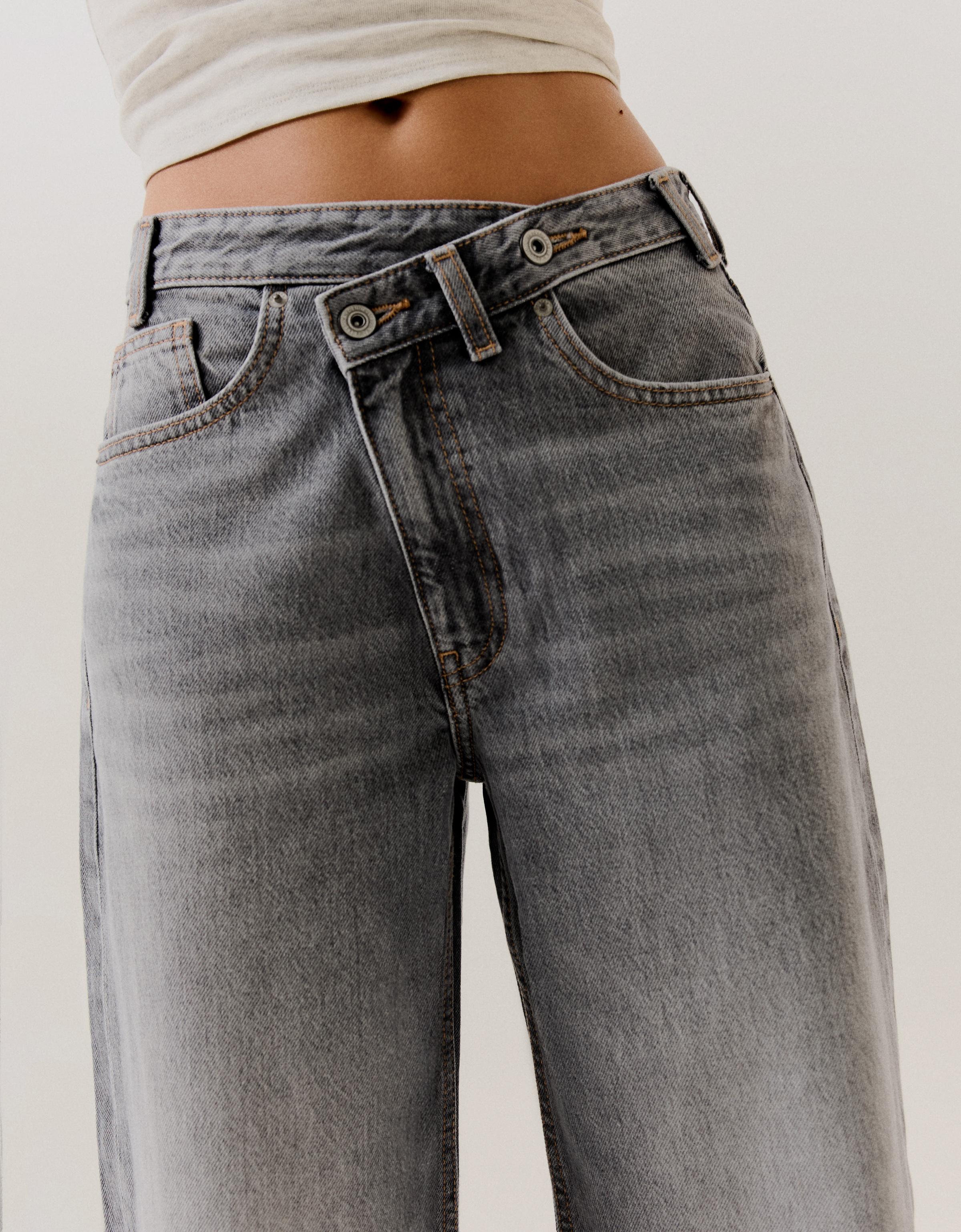 Wide-leg cross-waist jeans — Grey