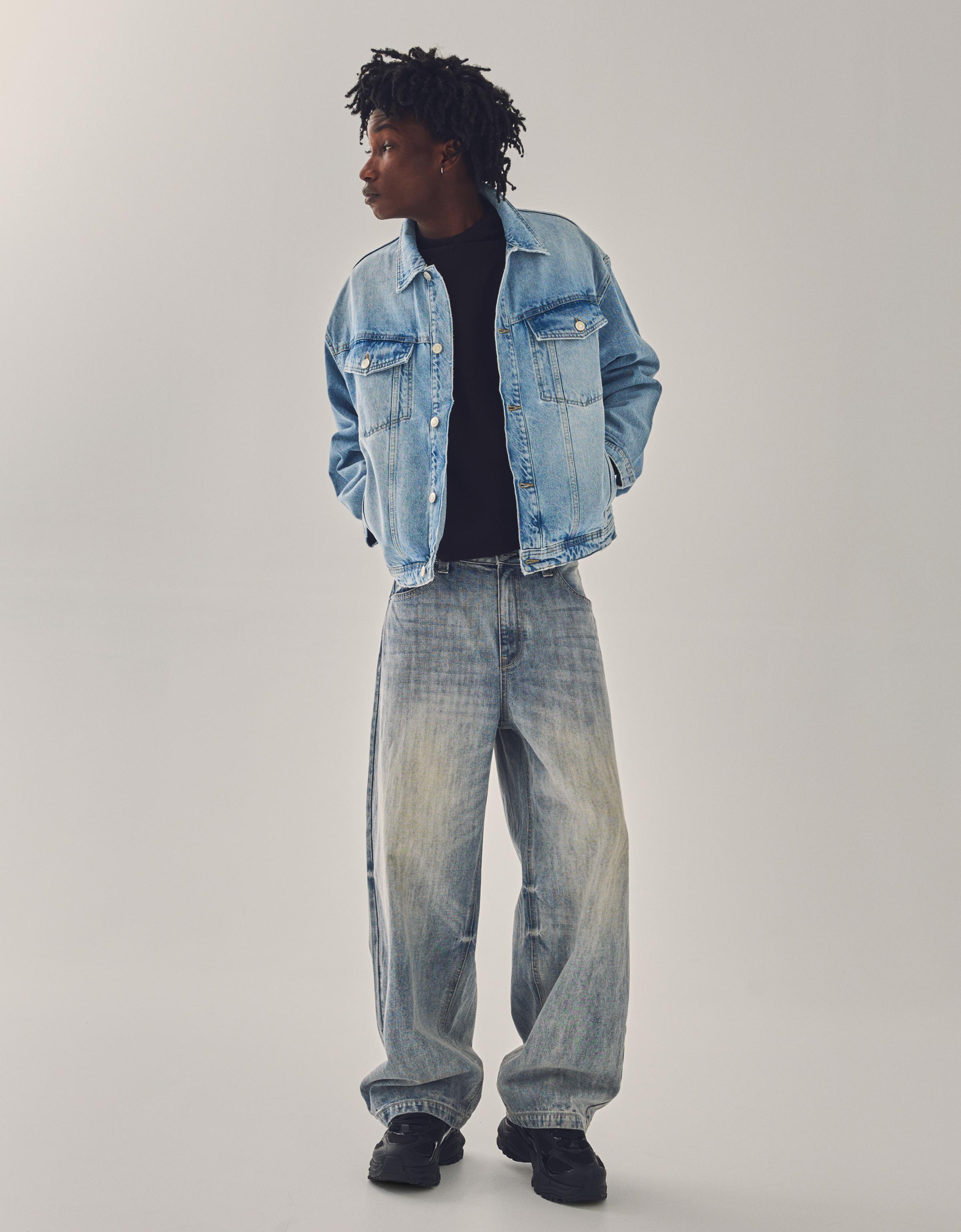 Bershka Jeansjacke Herren M Ausgewaschenes Blau