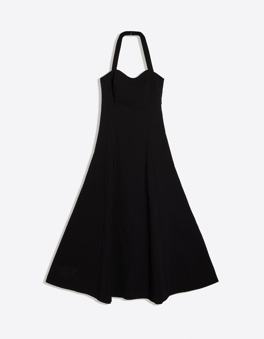 Halterneck midi dress-Black