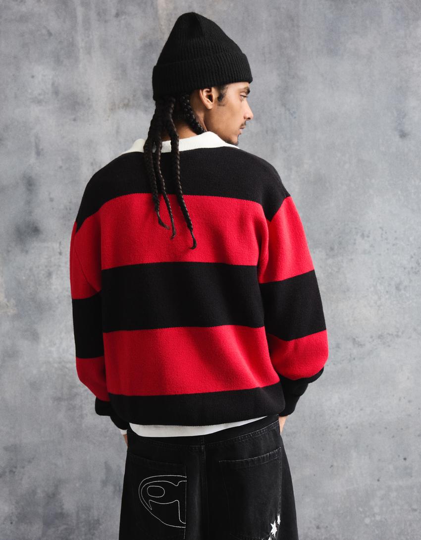 Jersey cuello polo bordado-Rojo