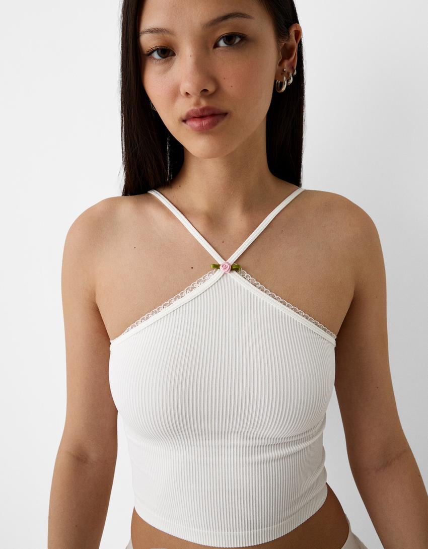 توب هالتر بدون خياطة-أبيض مطفي-2