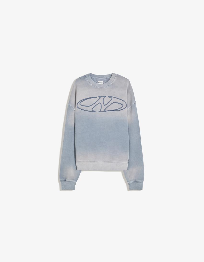 Sweatshirt oversize efeito lavado-Azul claro-4