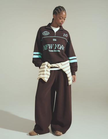 Printed half-length zip sweatshirt — Brown 4