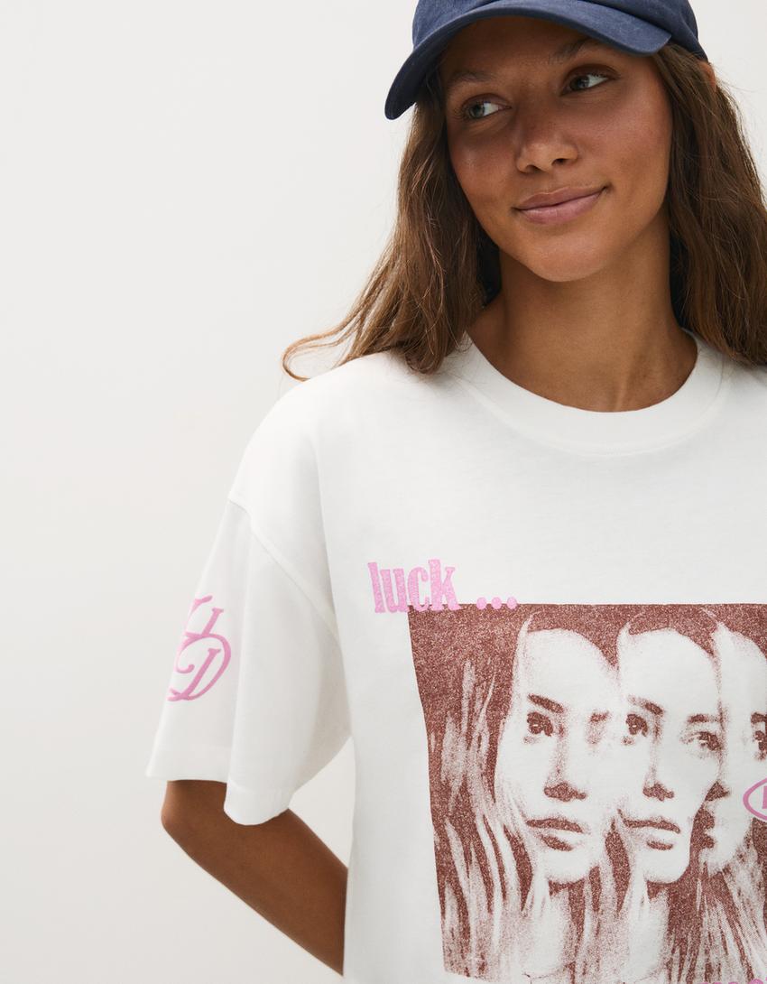 Camiseta manga corta oversize HILARY DUFF-Blanco roto
