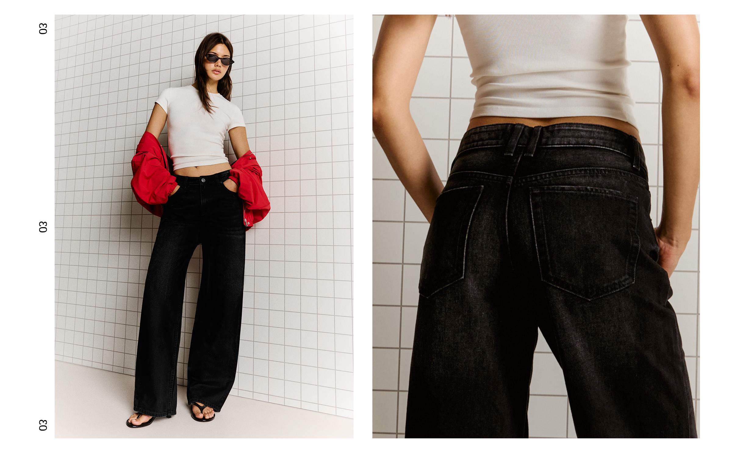 High-waist wide straight-leg jeans — Black
